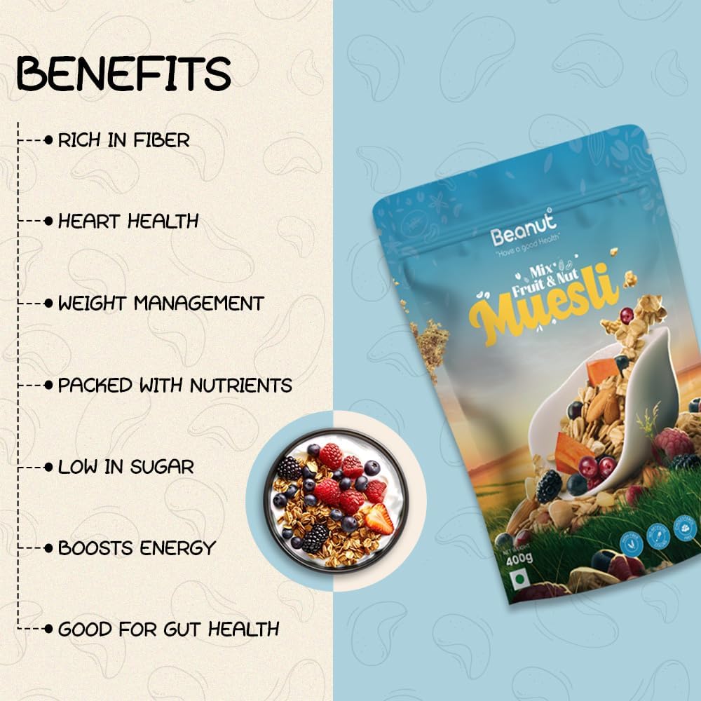 Natural Crunchy Peanut Butter (1kg) & Dryfruit Muesli (400gm) Combo