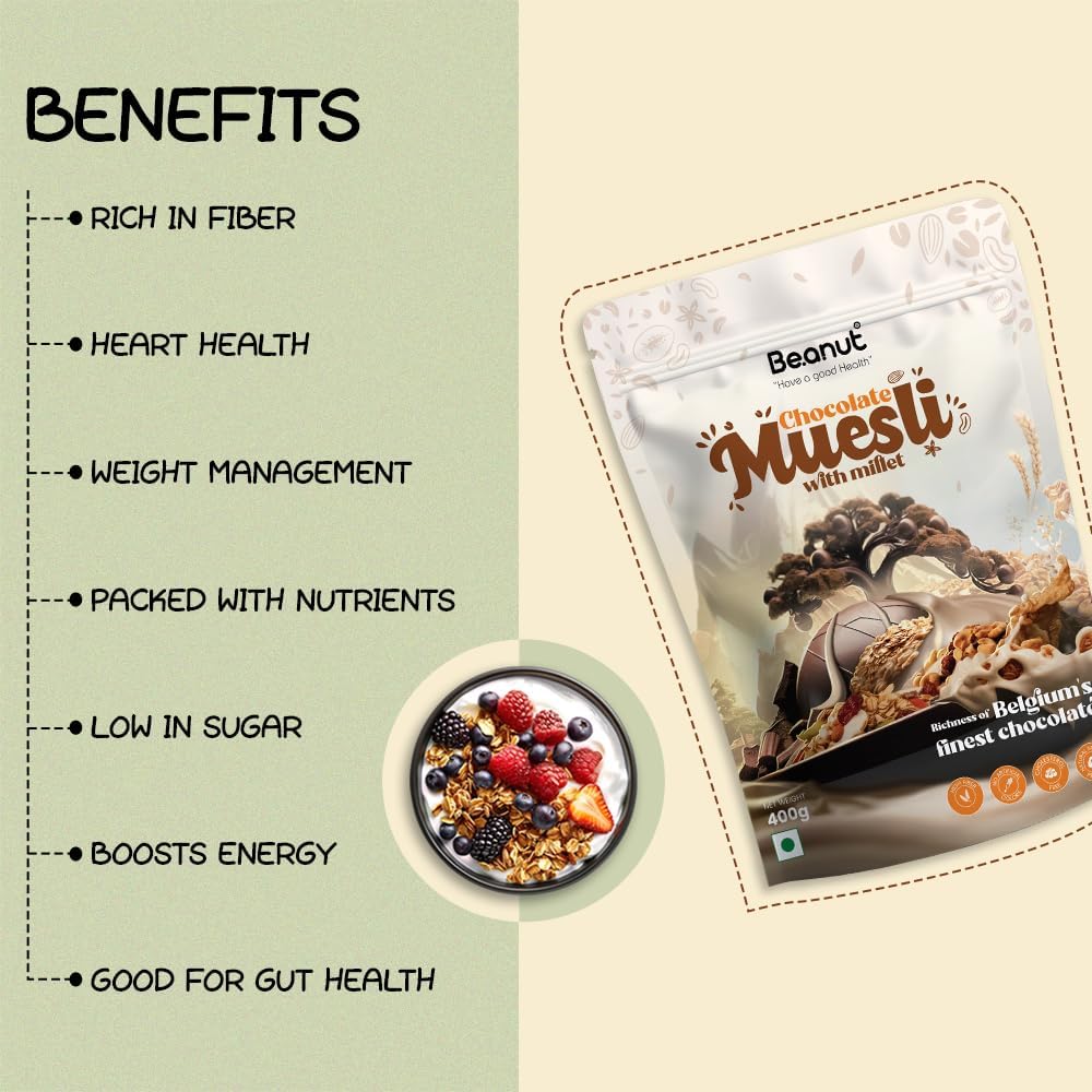 Dark Chocolate Crunchy Peanut Butter (1kg) & Chocolate Muesli (400gm) Combo