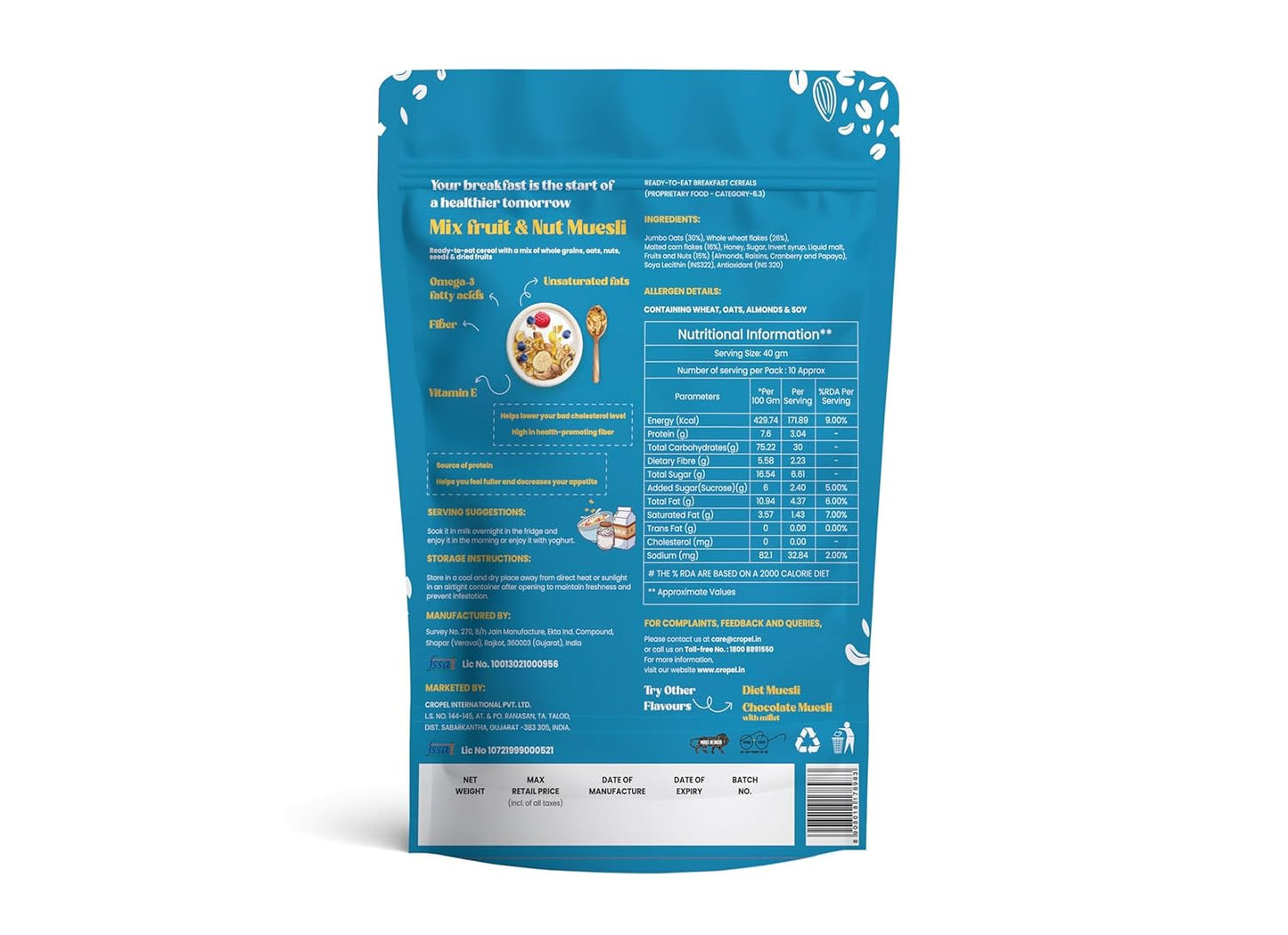 Natural Crunchy Peanut Butter (1kg) & Dryfruit Muesli (400gm) Combo