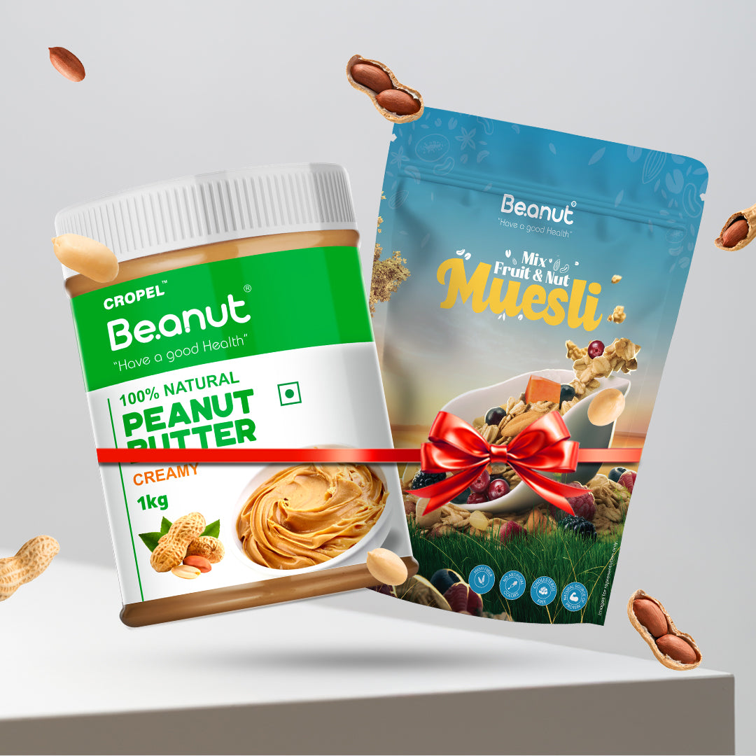 Natural Crunchy Peanut Butter (1kg) & Dryfruit Muesli (400gm) Combo