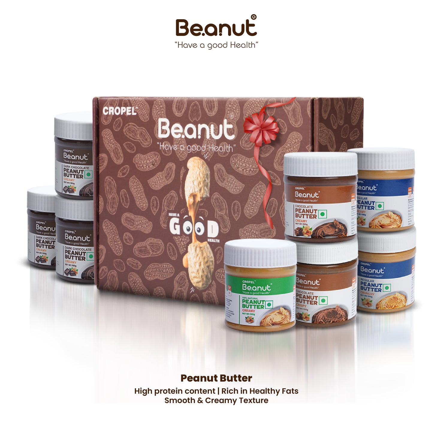 Beanut Gift Set | Protein-Packed Peanut Butter Hamper Gift Box Pack of 8 – Assorted Flavors (100g each)