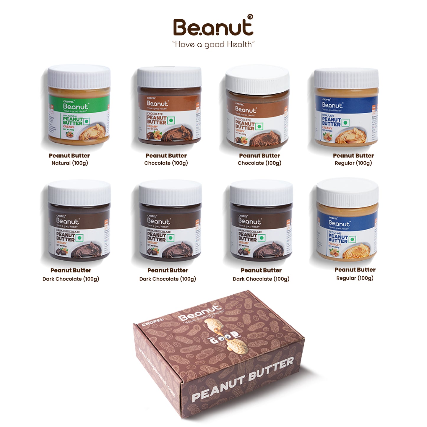 Beanut Gift Set | Protein-Packed Peanut Butter Hamper Gift Box Pack of 8 – Assorted Flavors (100g each)
