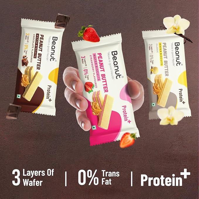 Beanut Peanut Wafer Biscuit | Crunchy & Delicious Combo Pack of Assorted Flavoured Waffer Biscuit | Classic, Chocolate & Strawberry