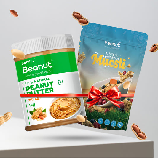 Natural Crunchy Peanut Butter (1kg) & Dryfruit Muesli (400gm) Combo