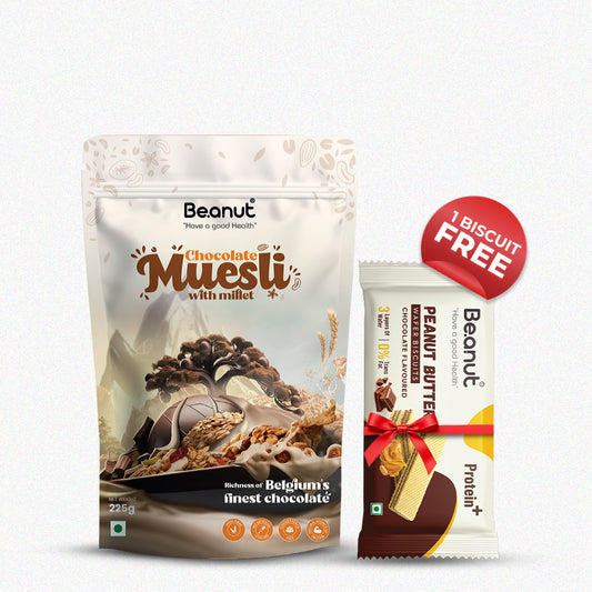 Beanut Chocolate Muesli with Millet 225g (Free peanut butter wafer biscuit)