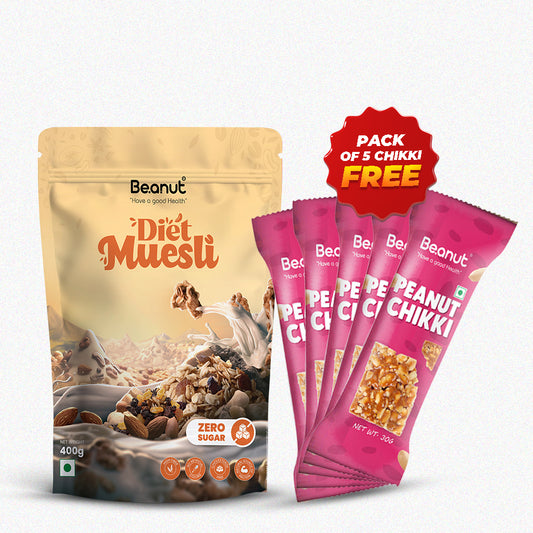 Beanut Diet Muesli 400g (Free Pack of 5 peanut Chikki)