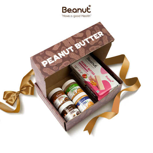 Beanut Gift Hamper - Pack of 4 Peanut Butter 100gm & 3 pack Wafer Biscuits Gift Set