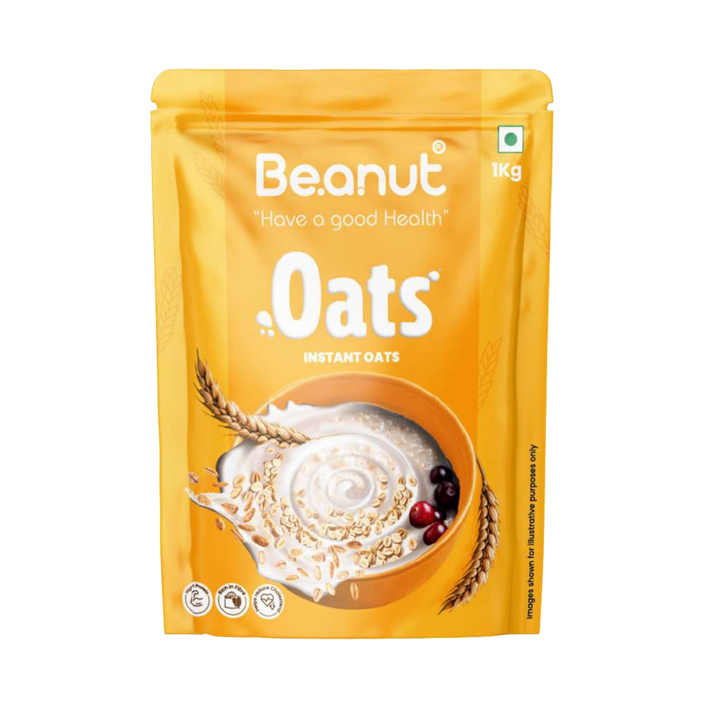 Beanut Instant Oats 1kg | High in Fibre & Protein | Whole Grain Breakfast Cereal | Supports Heart Health